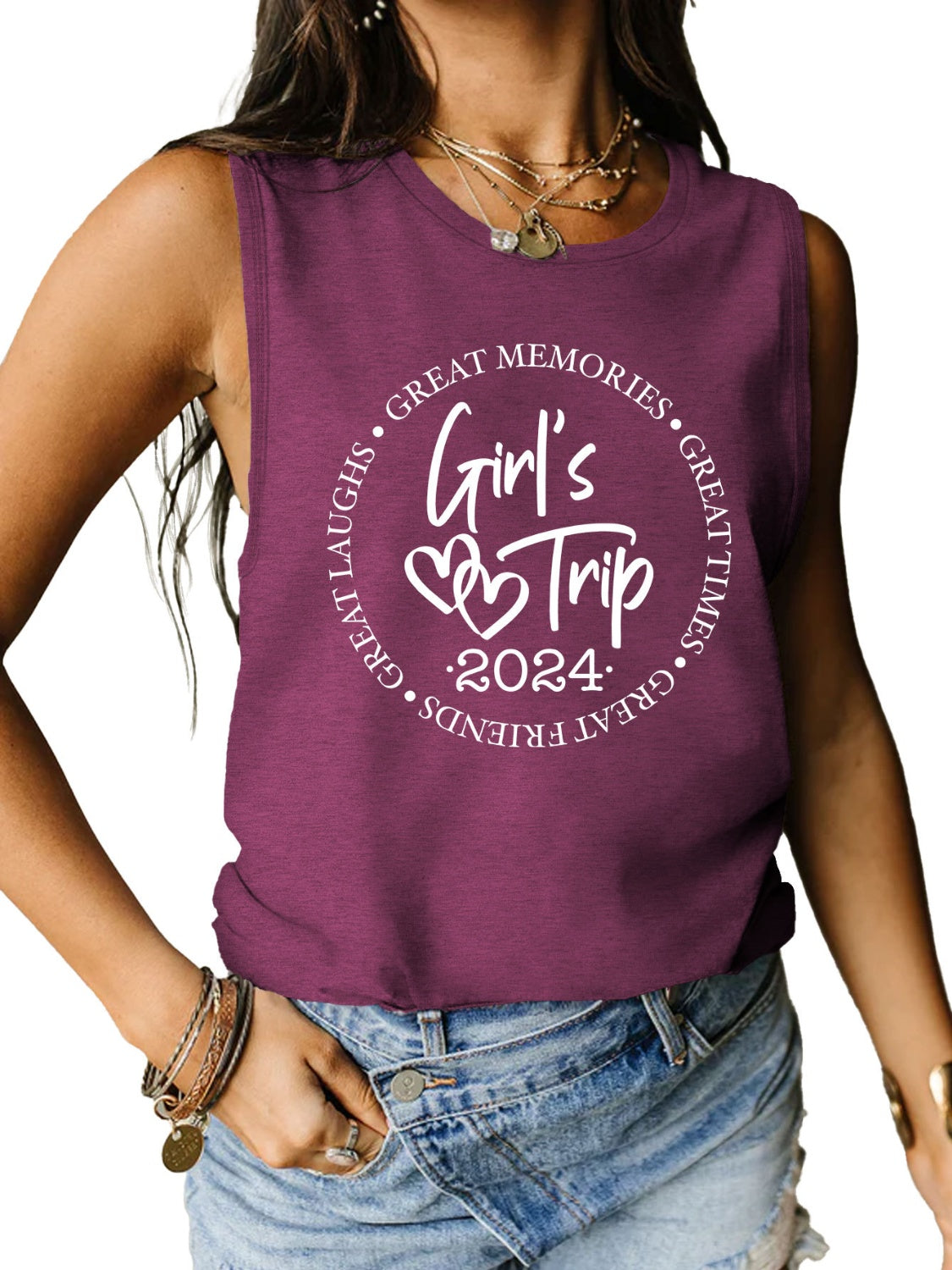 Letter Graphic Round Neck Tank