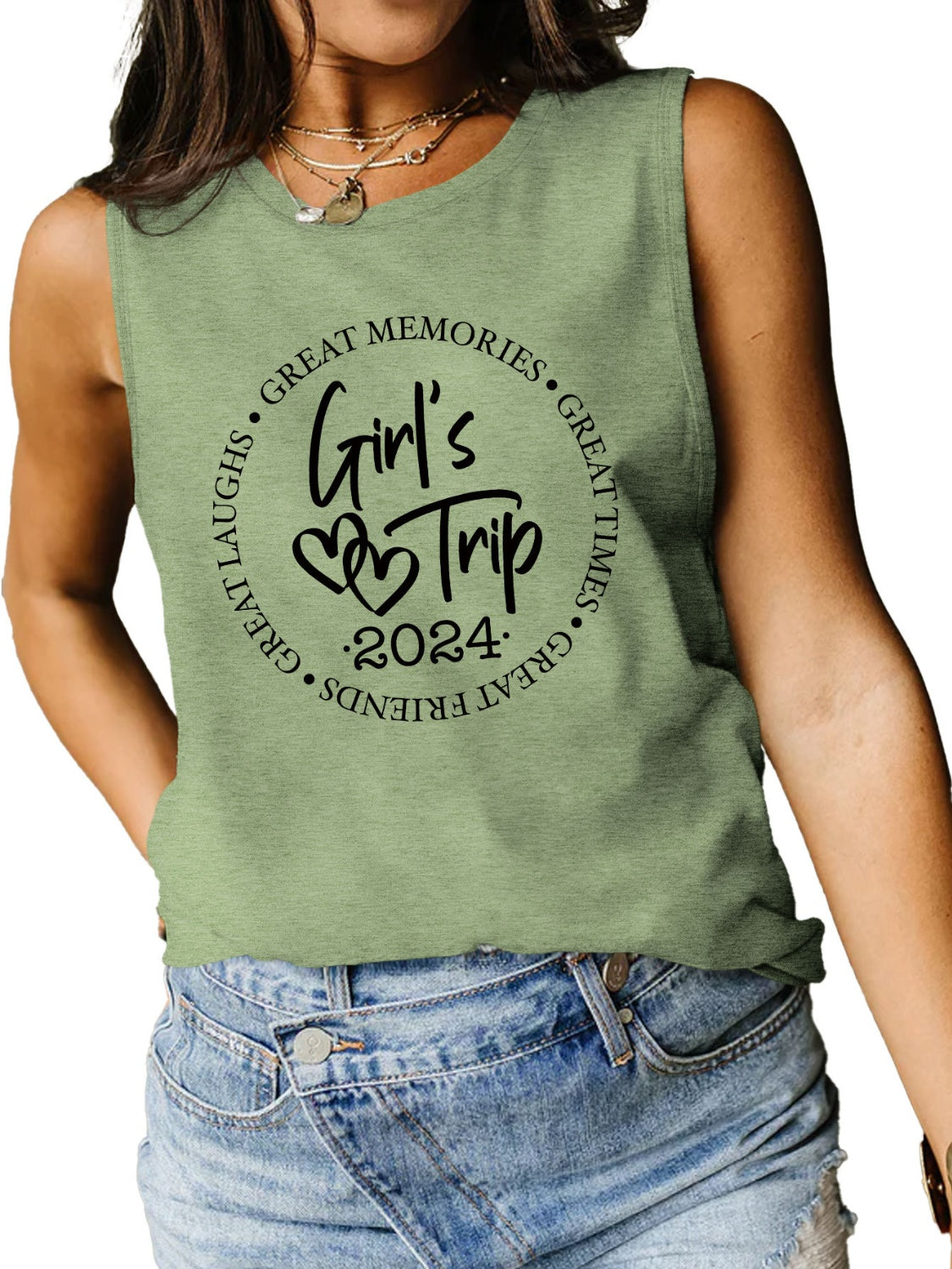 Letter Graphic Round Neck Tank