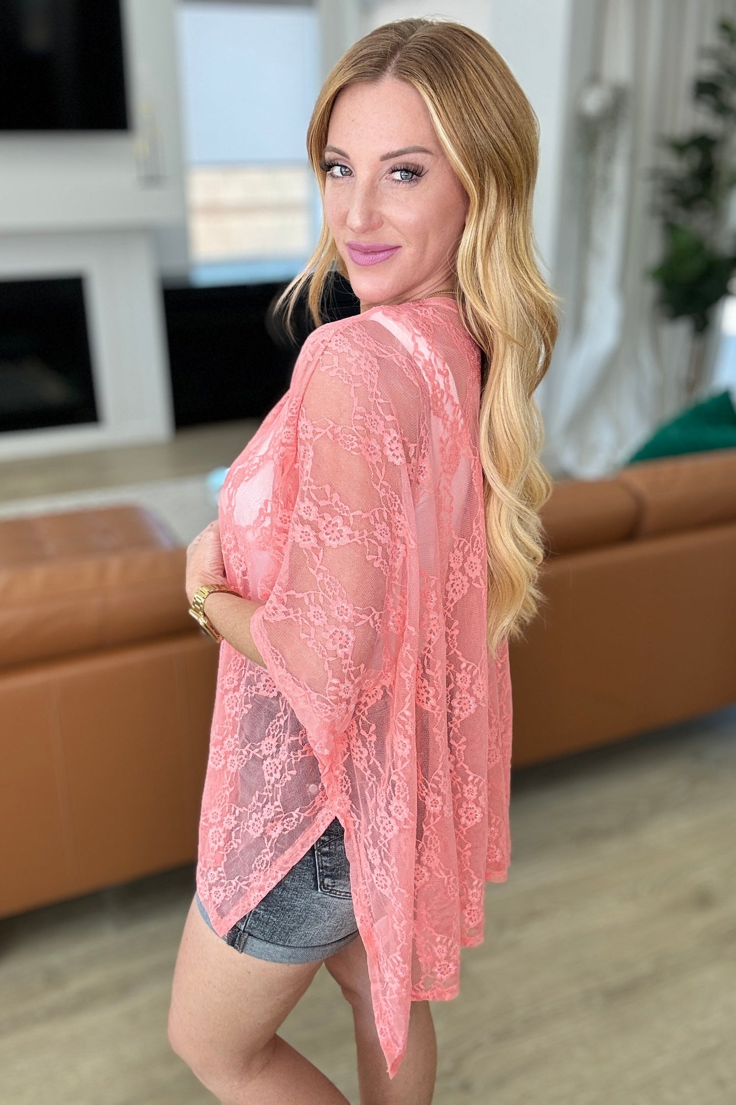 Good Days Ahead Lace Kimono In Coral