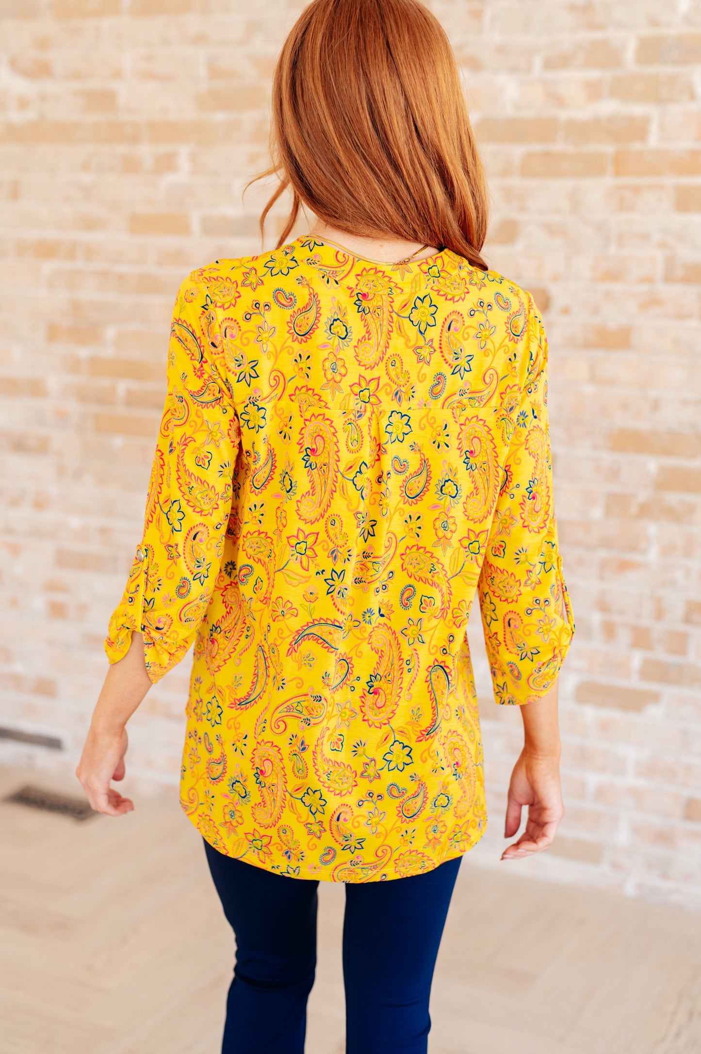 Lizzy Top in Yellow and Navy Paisley