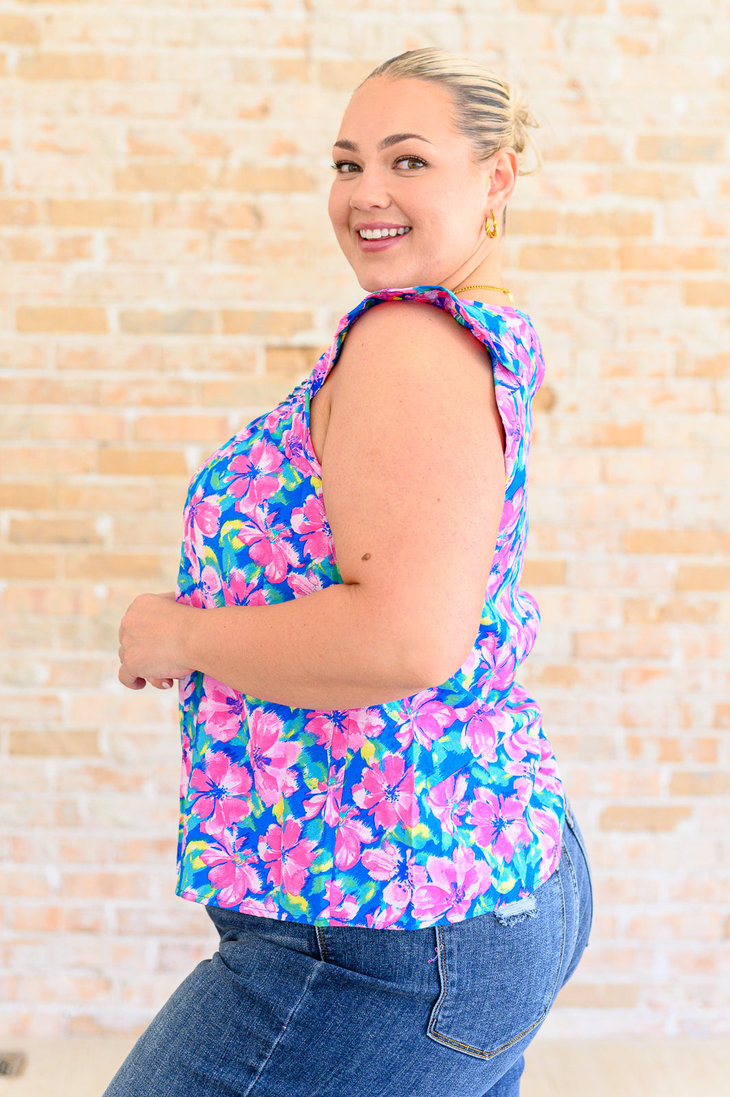 Petals on the Moon Flutter Sleeve Blouse in Royal Pink